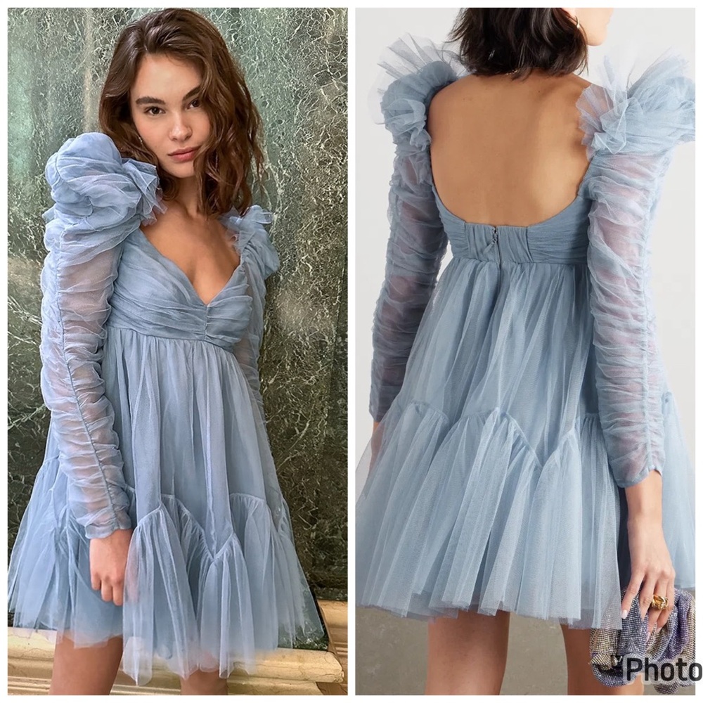 Zimmermann Tulle Ruched Mini Dress Blue Size 6